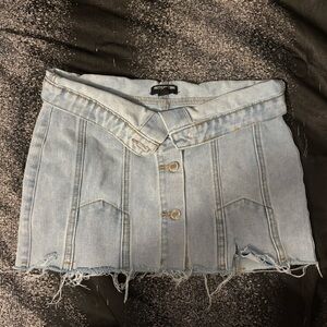 Fold over waist mini denim skirt